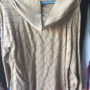 Sweater Golden Sequins Cowl Neck Medium